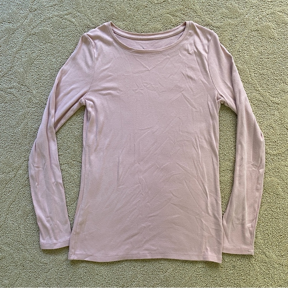 A New Day Women's Small Blush Pink Crew Neck Long Sleeve Fitted T Shirt